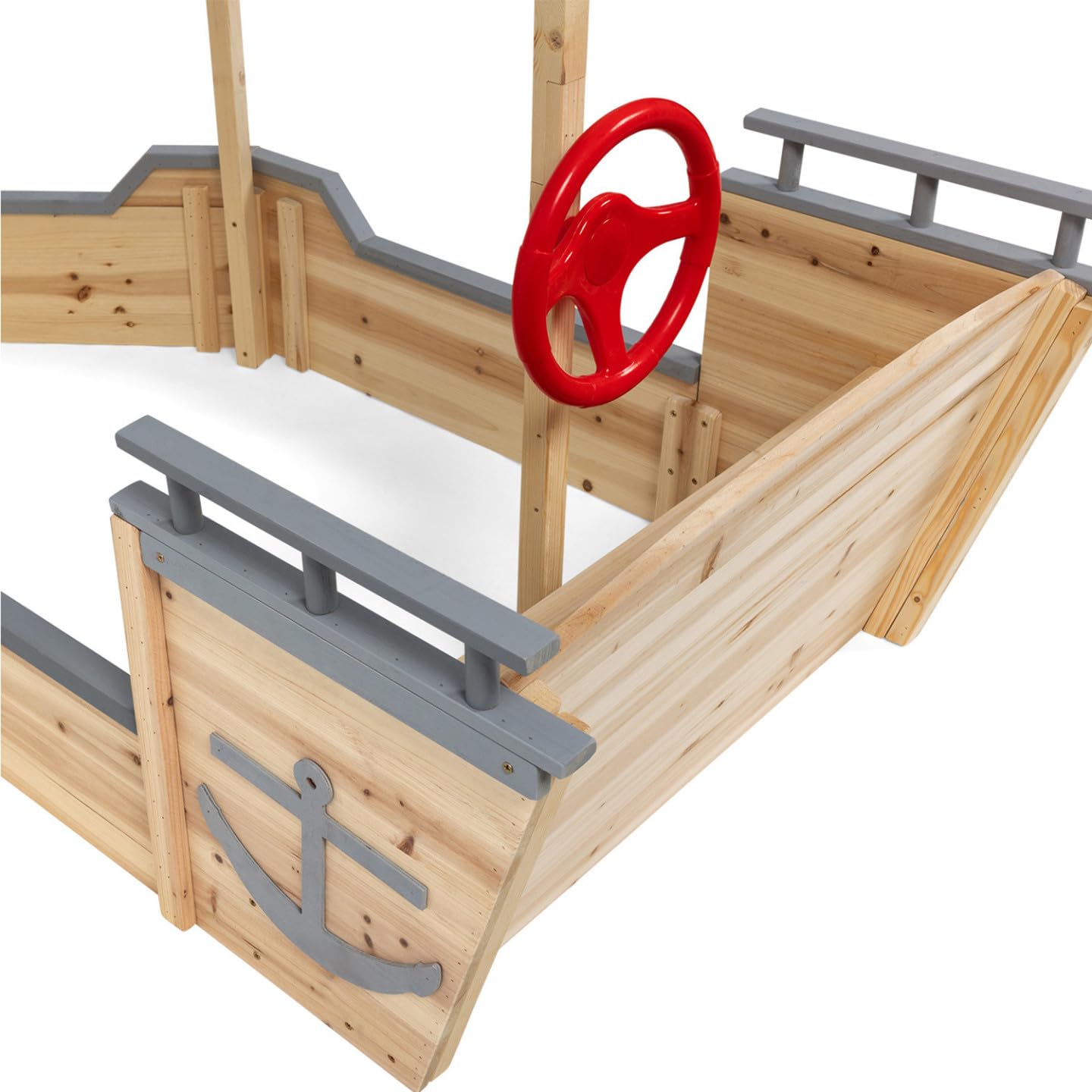 IDMarket - Bac à Sable World Bois Bateau de Pirate avec Banc Coffre et Toit Gris