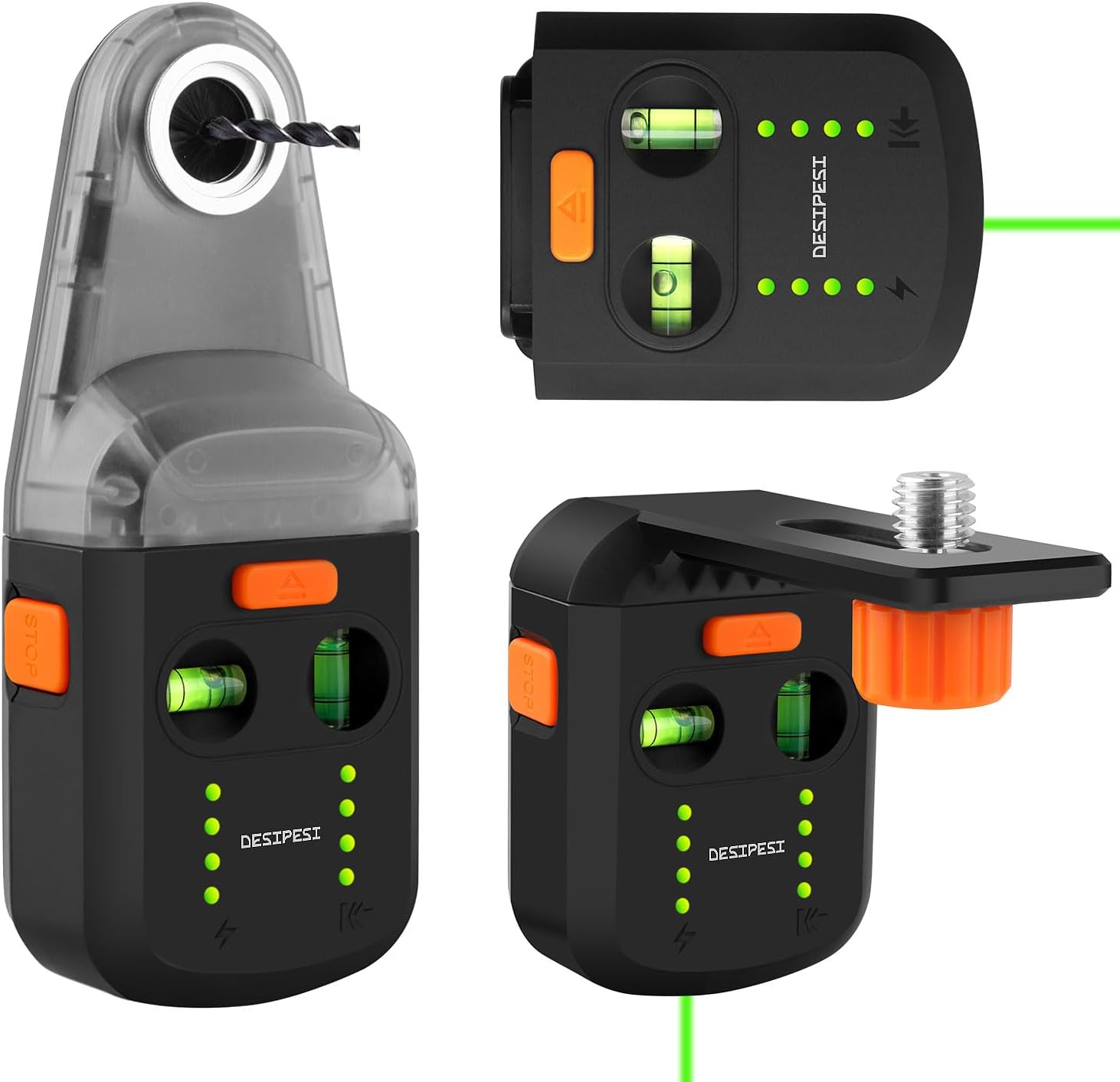 4-in-1 Laser Level Tool with Line Laser, Drill Dust Collector with Wall Bracket & Electronic Vacuum Suction Cup for Picture Hanging, Painting, DIY Projects, and Home Renovations