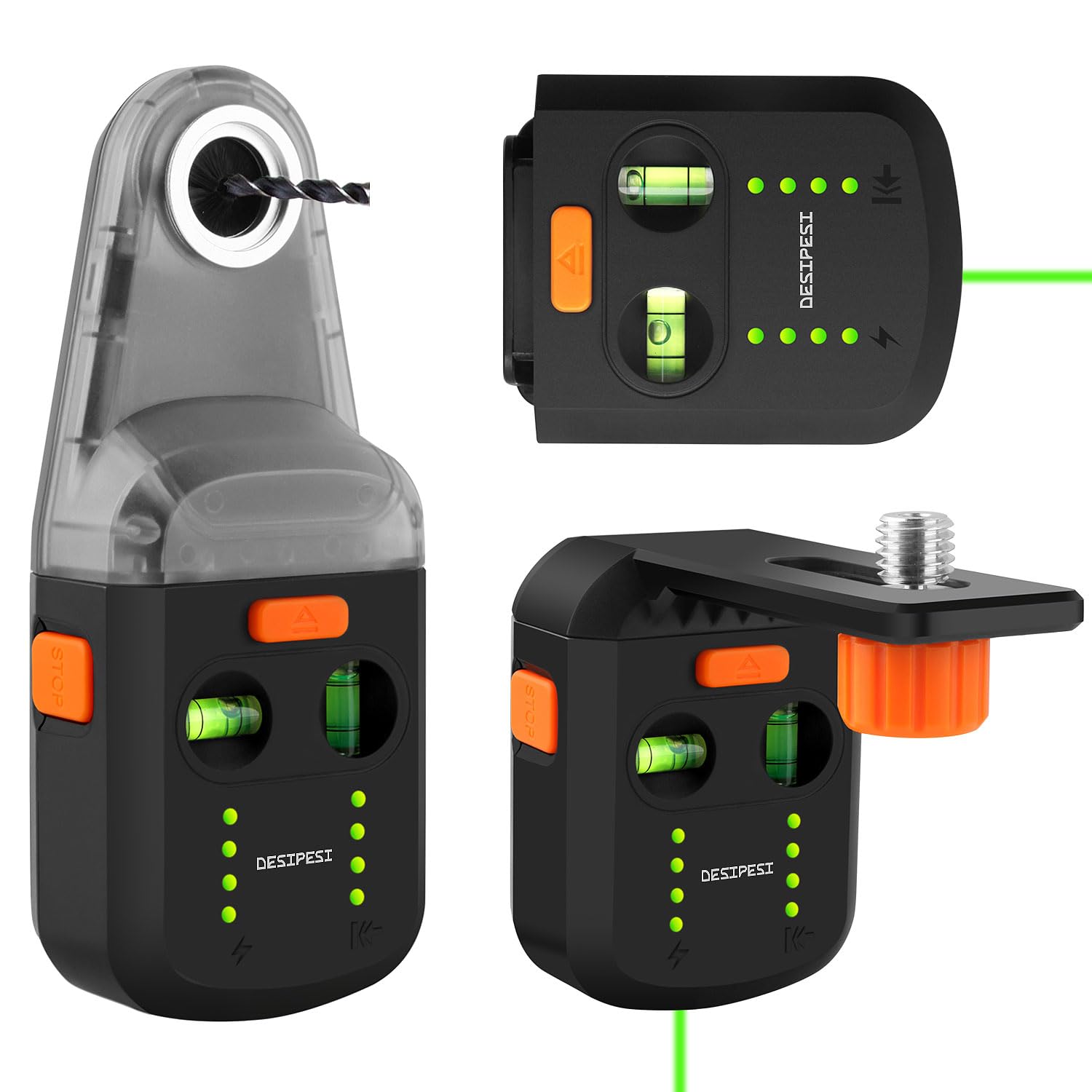 4-in-1 Laser Level Tool with Line Laser, Drill Dust Collector with Wall Bracket & Electronic Vacuum Suction Cup for Picture Hanging, Painting, DIY Projects, and Home Renovations