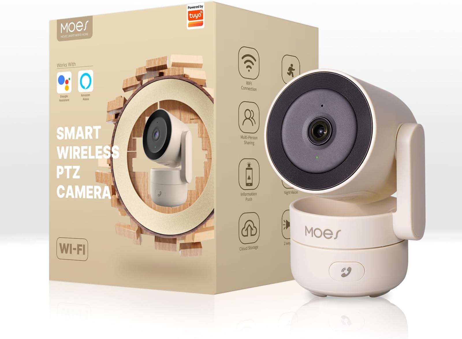 MOES Smart Indoor Pan-Tilt Security Camera, 4MP HD Dog Camera w/Night Vision, Motion Detection for Baby & Pet Monitor, Cloud & SD Card Storage, Compatible w/Alexa & Google Home, 2.4G WiFi Ivory