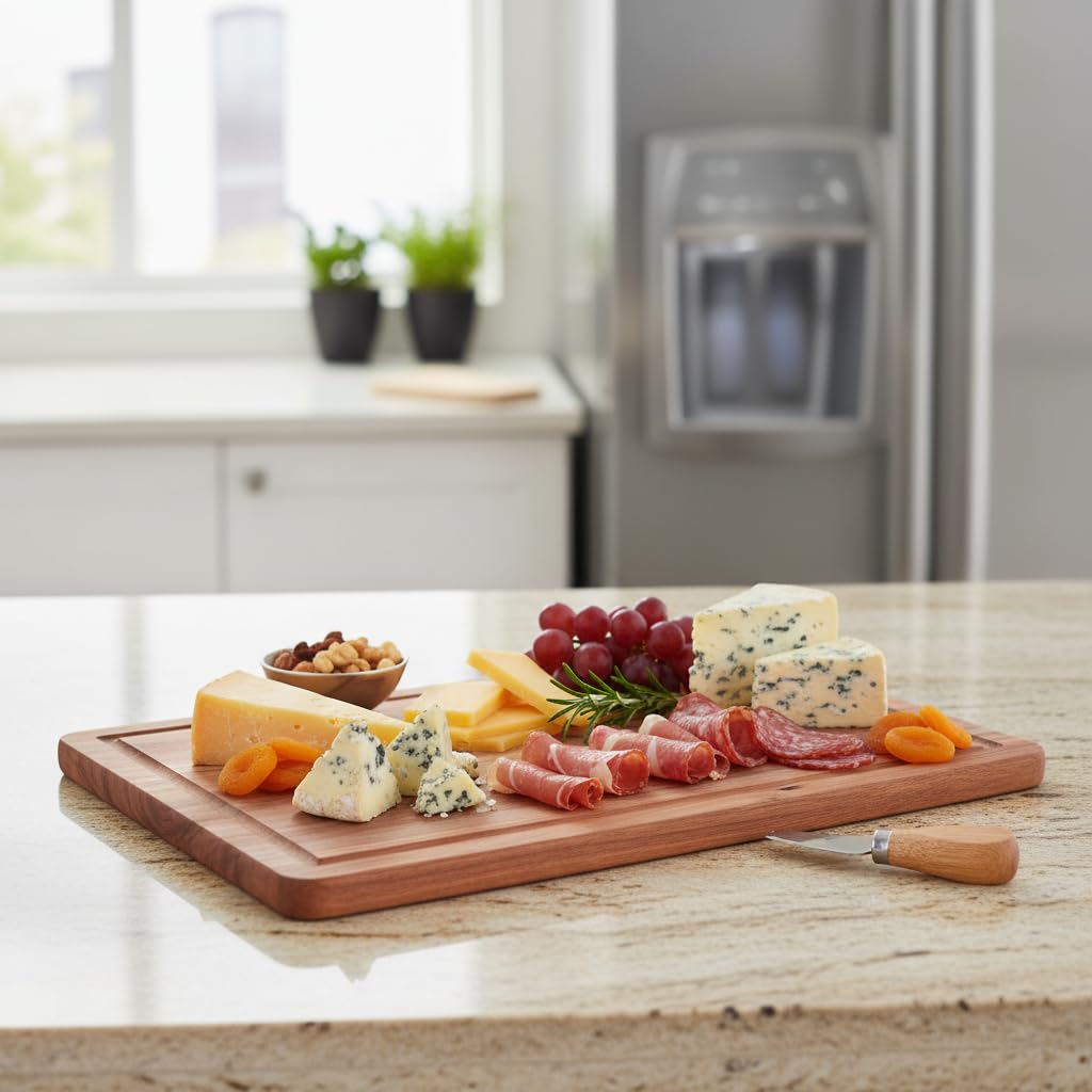 Deconox Doğal Akasya Ahşap Doğrama ve Kesme Tahtası - Kesme Panosu - 40x26x1.5 cm Çok Amaçlı Sunum Tepsisi, Peynir ve Et Servis Tahtası