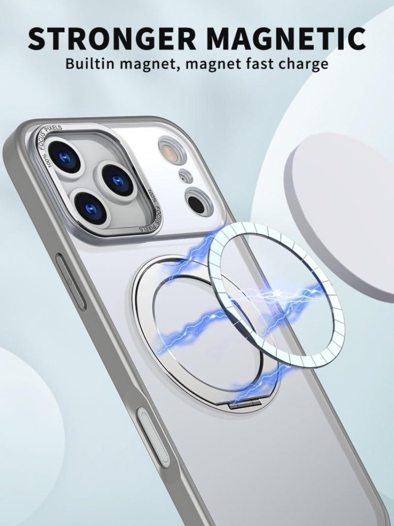 Generic Funda compatible con iPhone 15 (color: transparente) funda magnética de metal con soporte giratorio