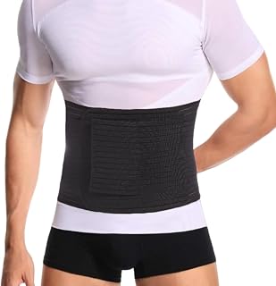 Reian Men's Abdominal Binder for Post Surgery,Compression Wrap Abdomen Waist Support Belt for Hernia Surgery, Abdominal Injuries (Black, X-Large)