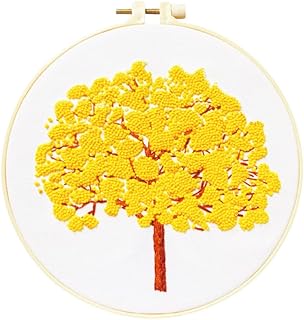 Kit Bordado Principiantes, Kits De Bordado Para Principiantes Árbol De La Vida Amarillo Con Aros De Bordado, Agujas, Hilos De Colores E Instrucciones Del Kit De Herramientas Kit Completo De Bordado