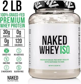 NAKED Whey Isolate Protein - Only 2 Ingredients, 30g Grass-Fed Protein, Zero Carb, Unflavored, Undenatured, Non-GMO, No Soy, Gluten-Free, No Preservatives - 28 Servings