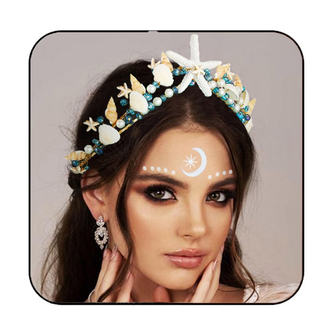 BARTOSI Mermaid Crown Starfish Tiara Gold Seashell Bridal Headband Sea Star Beach Wedding Headwear for Women