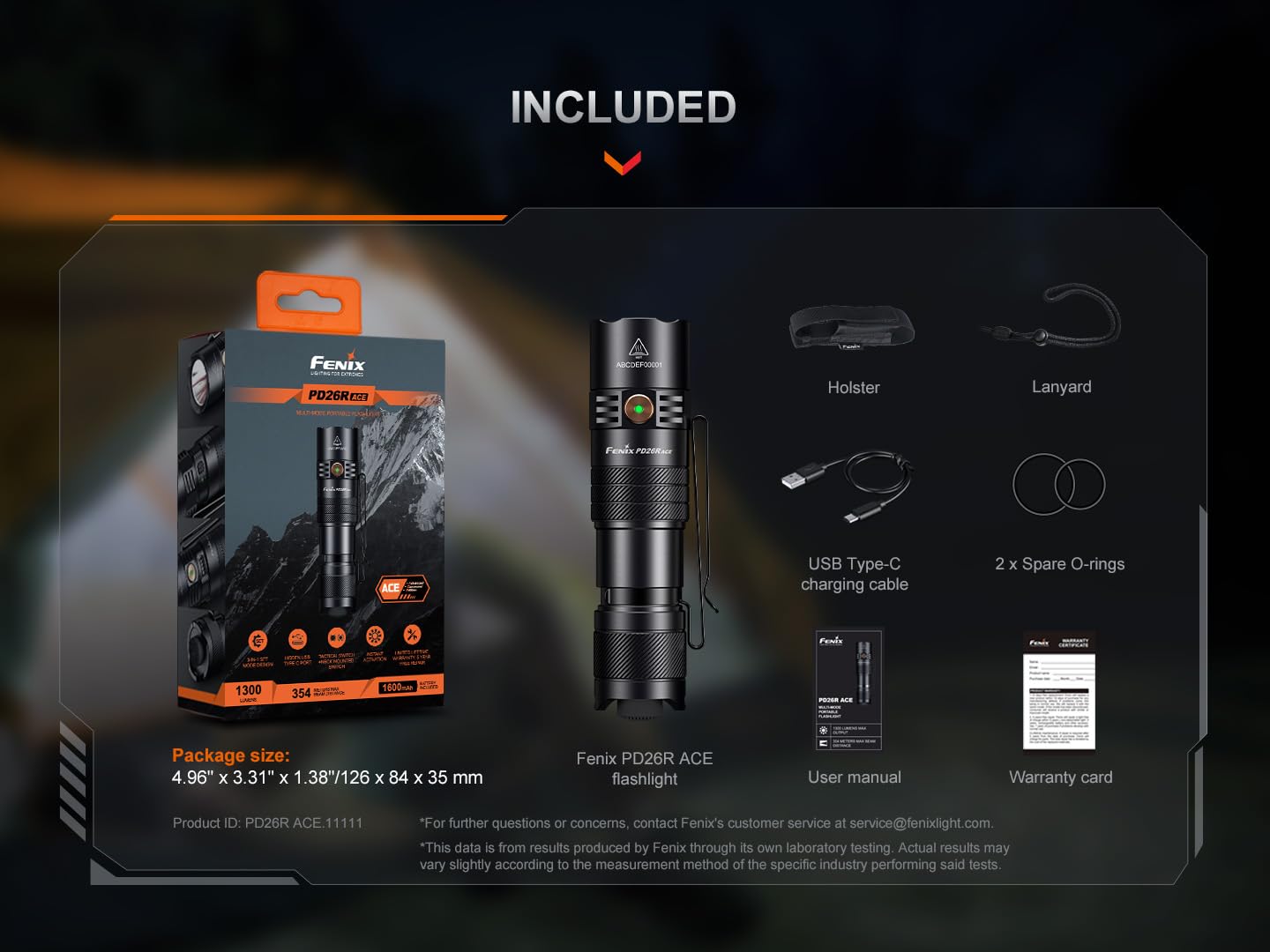 Fenix PD26R ACE Extrem Helle Taschenlampe LED Aufladbar,1300 Lumen,USB-C Wiederaufladbar,354M,IP68 Wasserdicht Mini Taktische Lampe,566 Stunden max,EDC Tragbare Outdoor Camping Survival Jagd Notfall