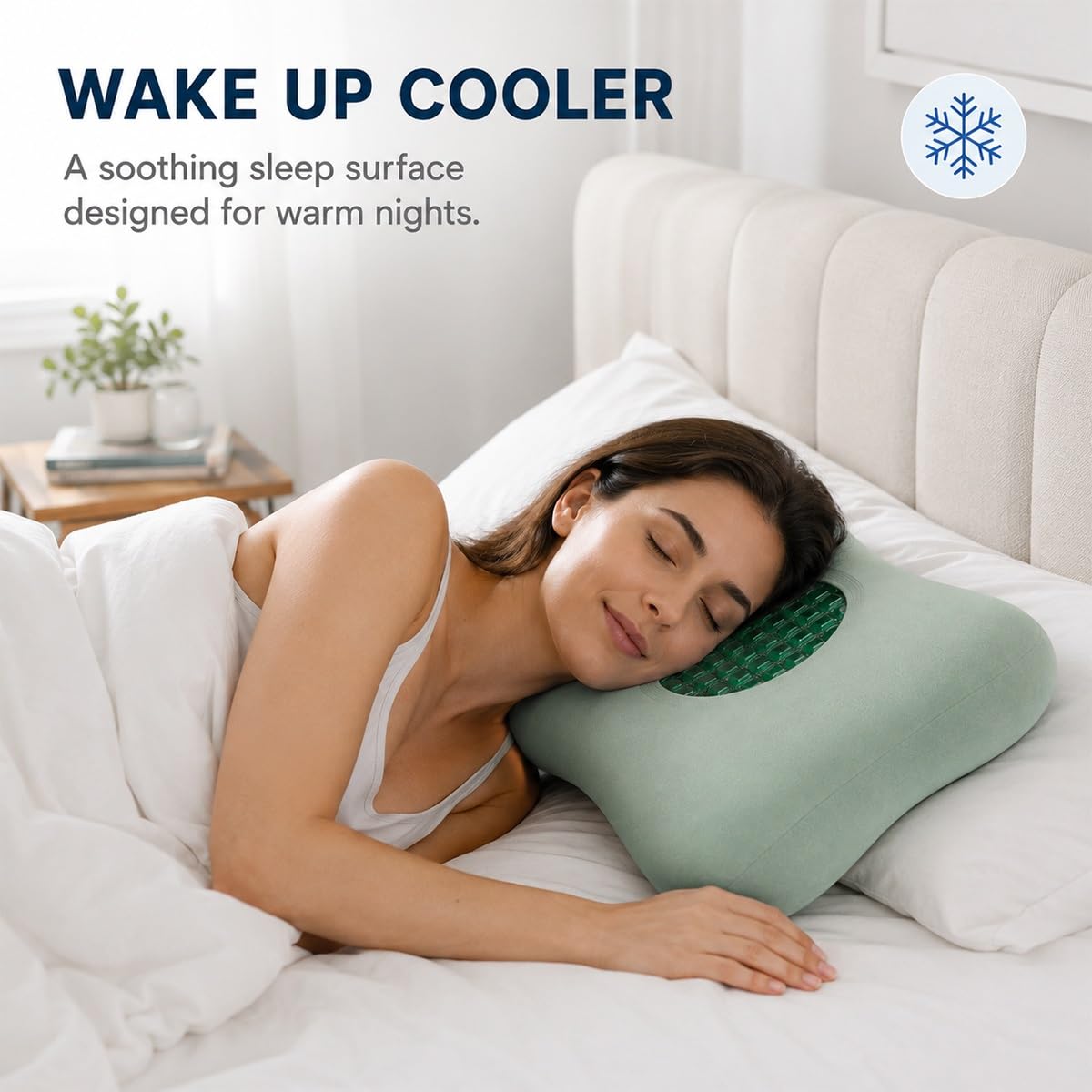 Cuscino Cervicale Ergonomico per Dormire in Gel Rinfrescante 60x40x10 cm | Guanciale Letto Traspirante con Federa Lavabile, Supporto Collo e Spalle per Fianco, per l'uso in casa.(Green)