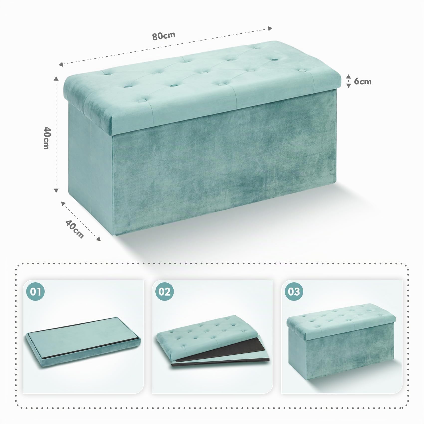 Bonlife Taburete de Almacenamiento Plegable de Franela Baul Grande Dormitorio Caja Almacenaje Retro Interior Banco Madera Juguetes Verde 80x40x40cm
