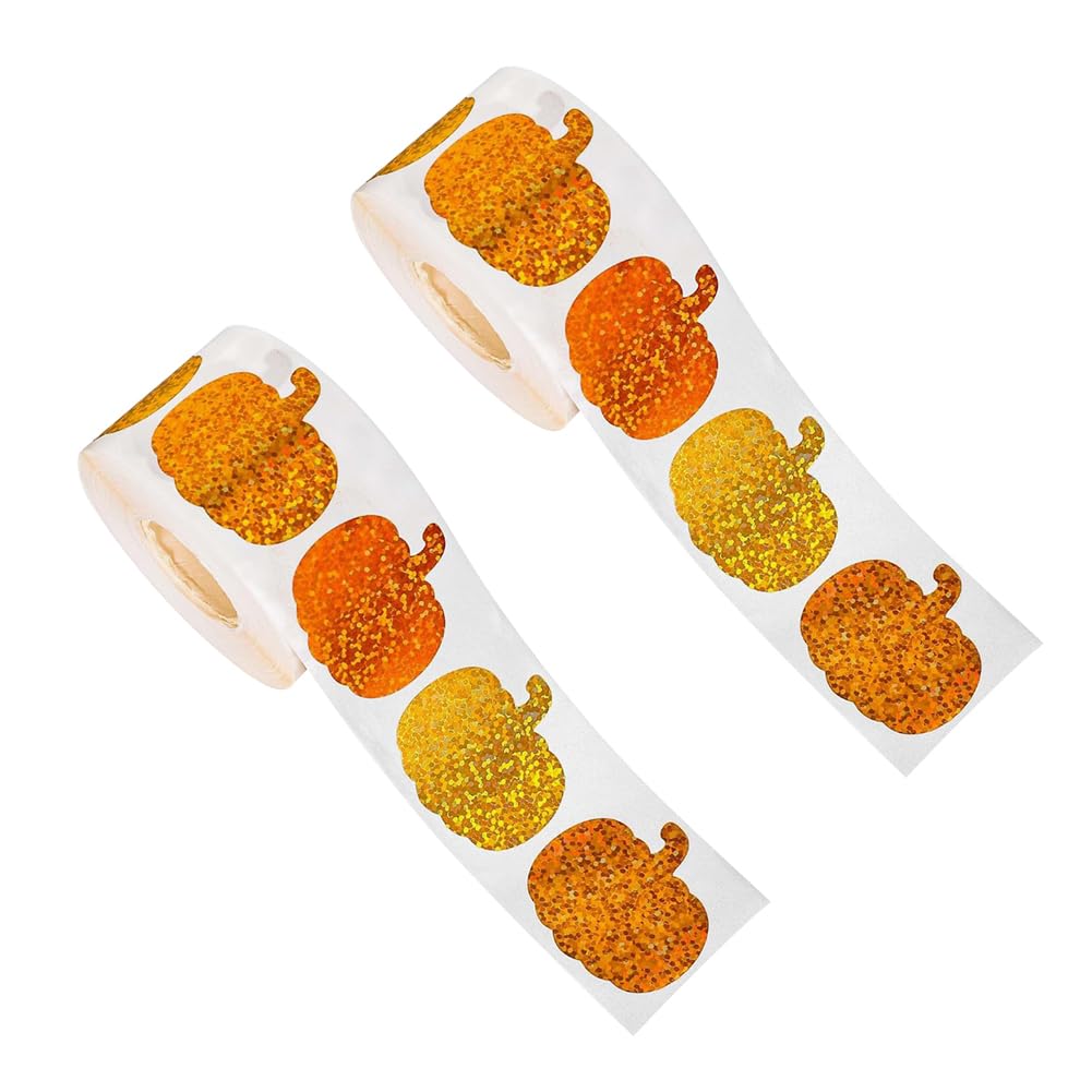 1000 Pcs 1 Inch Fall Thanksgiving Pumpkin Stickers Glitter Orange Pumpkin Stickers Sparkly Envelope Seal Stickers Autumn Self Adhesive Decorative Sticker Harvest Theme Scrapbooking Sticker Decals
