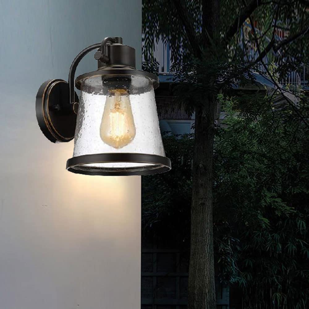 KBUUKYYXouy Exterior Wall Sconce,Outdoor Doorway Aisle Courtyard Lighting Retro Wall Lamp Waterproof Glass Lampshade Porch Carriage Garden Garage Terrace Living Room Wall Lantern
