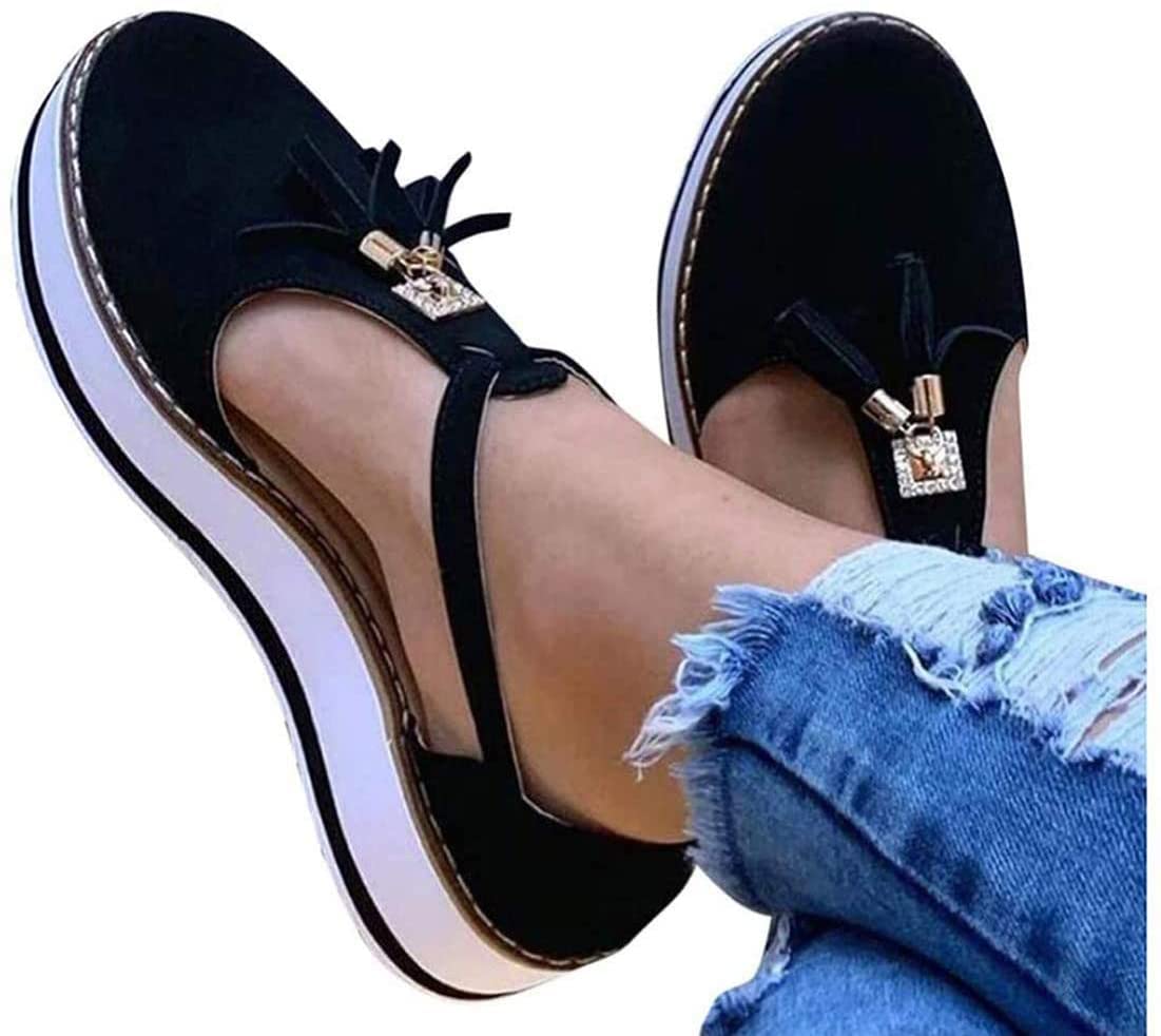 RXZCHH Sandalias de Verano para Mujer con Plataforma y borlas, Sandalias de Cuero con Puntera Cerrada, Zapatos con Hebilla, Correa en el Tobillo, tacón Vintage, Alpargatas de Playa, Moda, 08,41