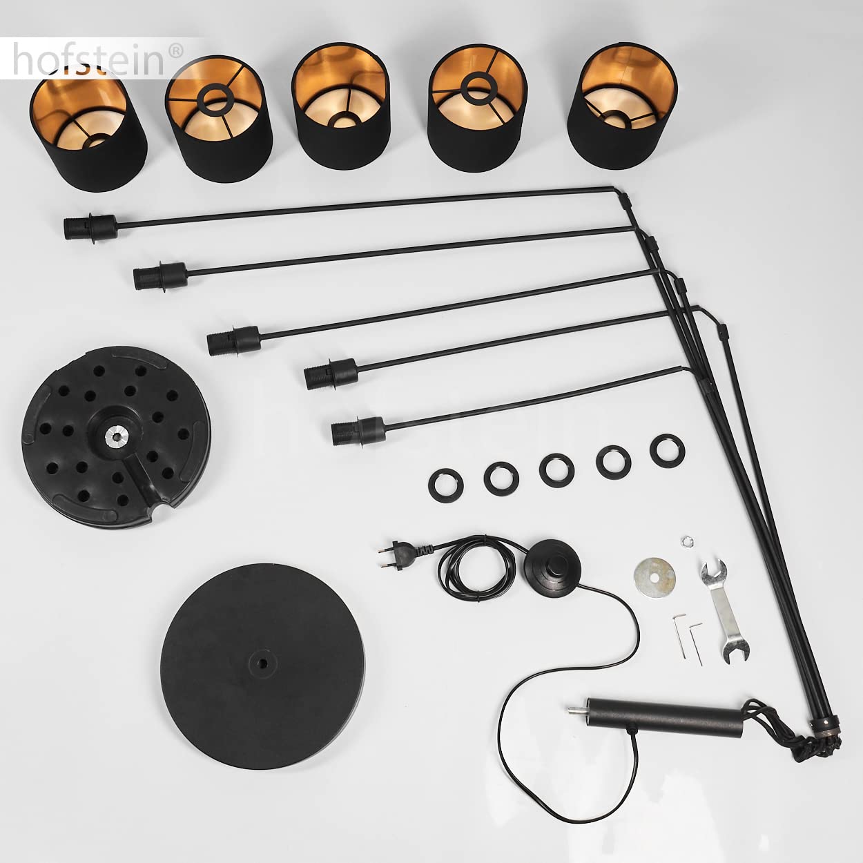 Lampada Da Terra Alsen Moderna A 5 Luci: Design Rotondo In Metallo Nero E Paralumi Tessuto Nero/Oro Per Soggiorno E Camera Da Letto - 2