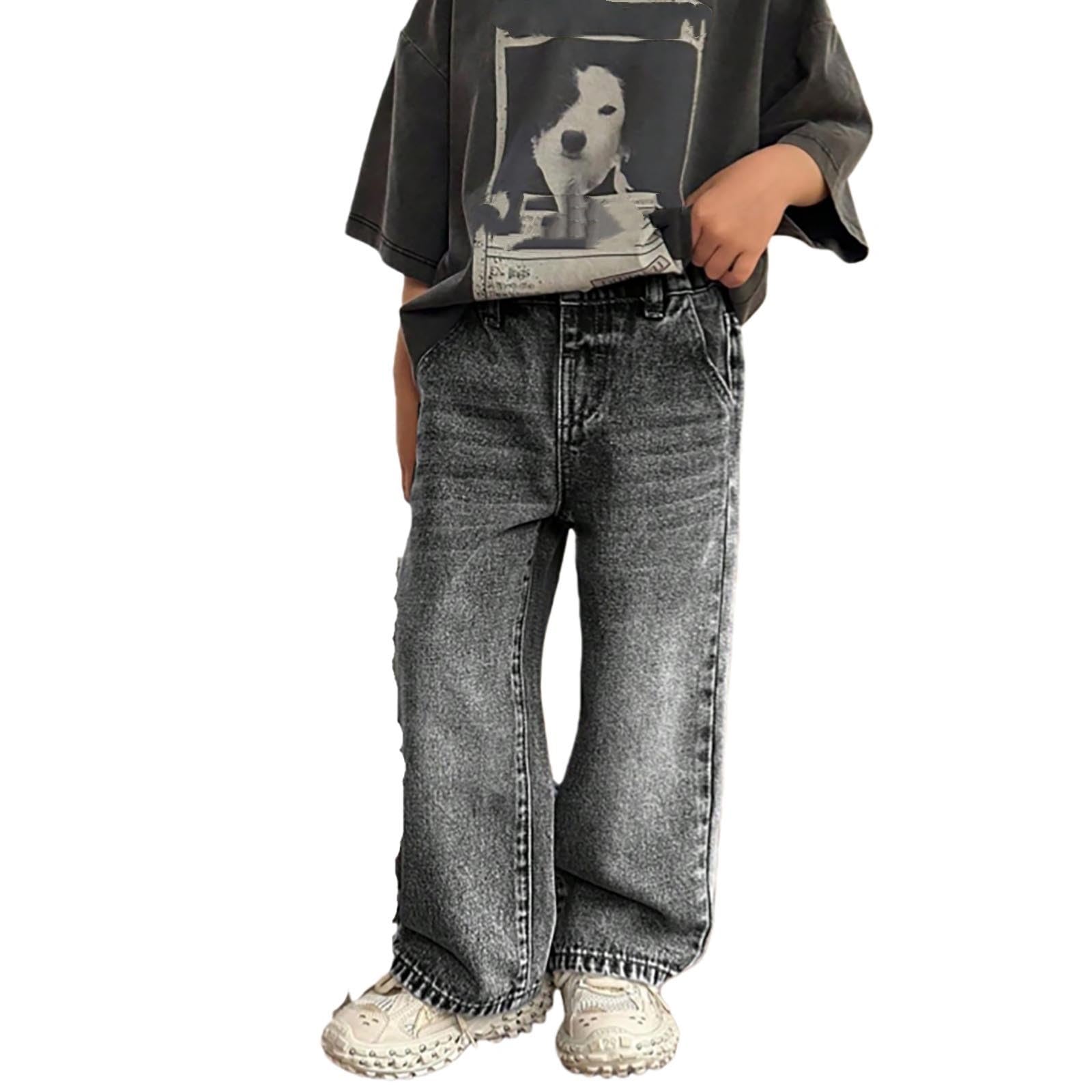 Generico Jeans Baggy Ragazzo - Pantaloni Cargo in Denim Resistenti per Ragazzi Adolescenti Pantaloni Casual Streetwear A Gamba Larga con vestibilità Rilassata E Tasche Multiple