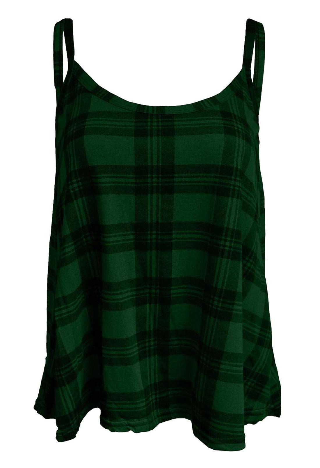 Real Life Fashion Ltd Women's Green Tartan Print Printed Cami Swing Vest Top#(Green Tartan Sleeveless Strappy Cami Swing Vest Top#Uk 16-18#)