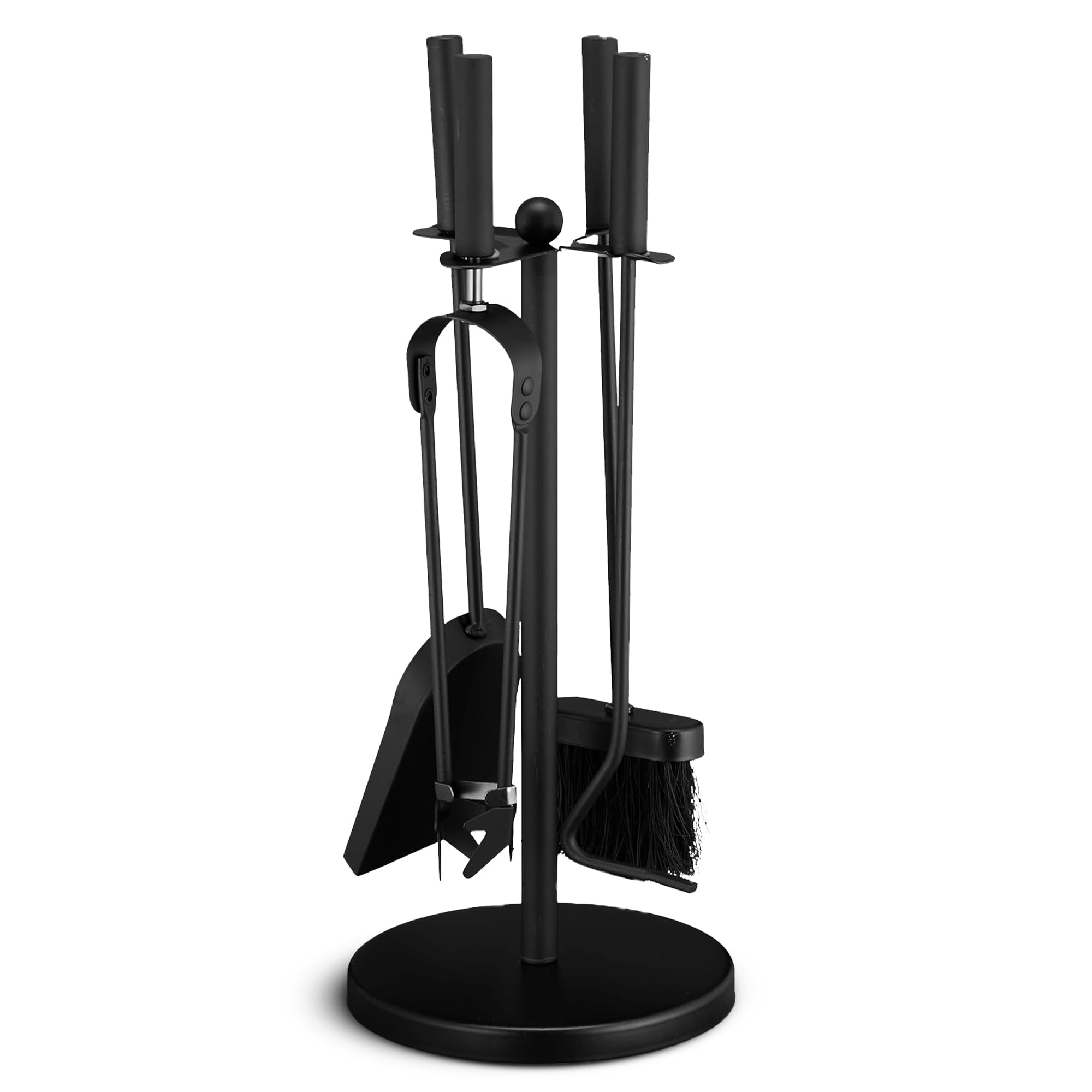 5Pc Fireplace Tools Coal Bunker Long Burner Accessories Fireside Companion Set Indoor/Outdoor Fire Pit Stand Shovel Antique Brush Chimney Poker (Paris Fireplace Set Black)