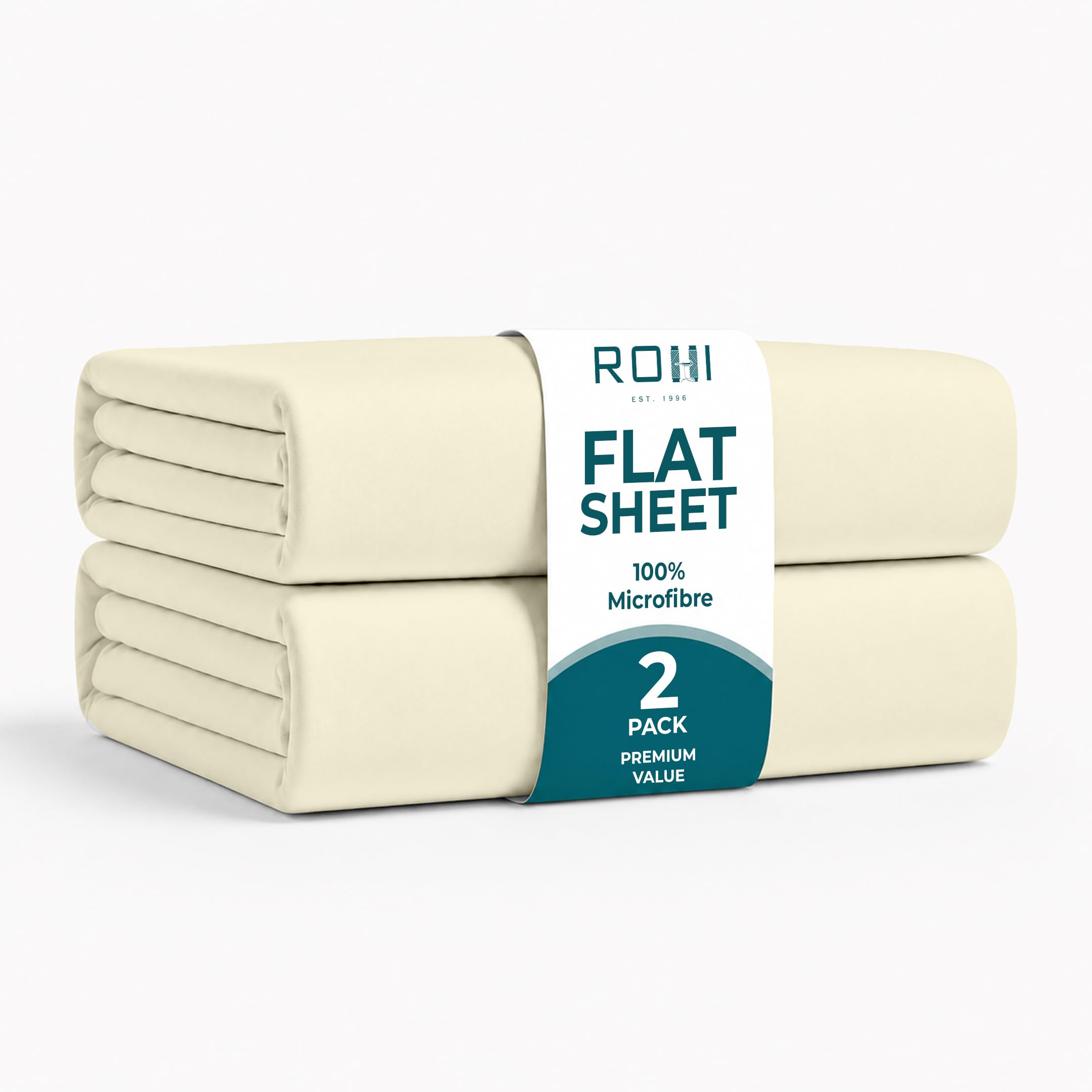 Rohi Microfibre Single Flat Sheets 2 Pack Cream – Soft & Breathable | Anti Allergy Durable Top Sheets for Home, Hospital, Hotel, Spa Massage Therapy & More – Easy Care Bedding Sheets (228 x 255cm)