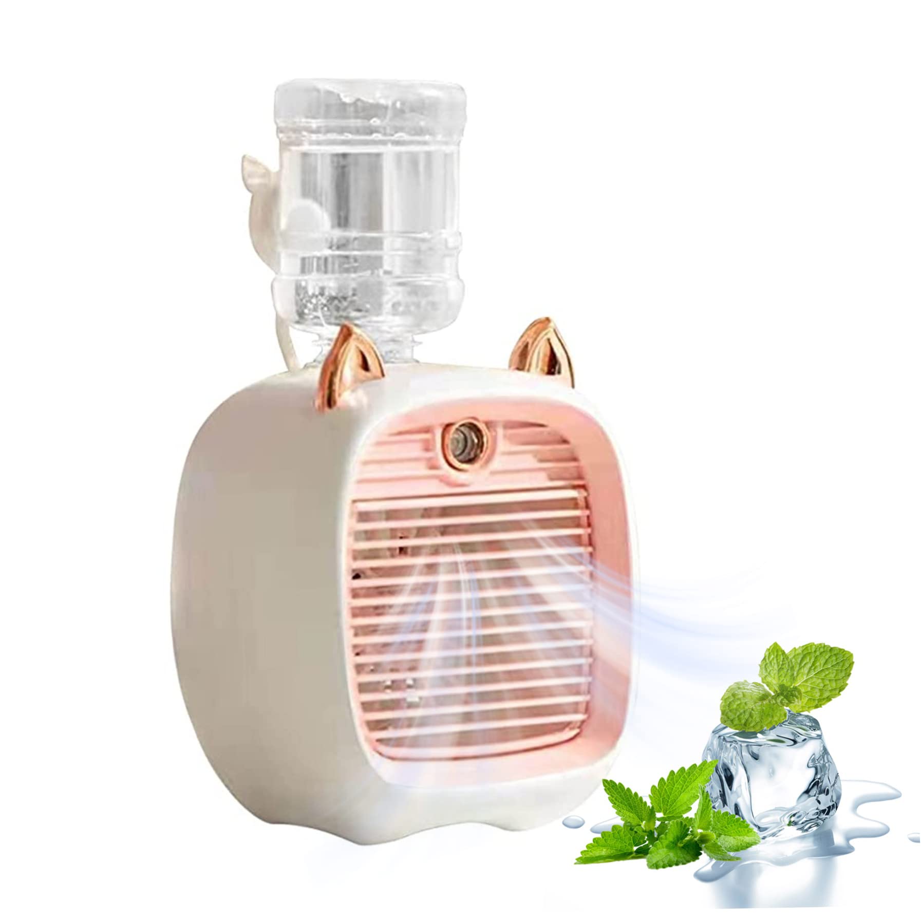 Obelunrp Air Conditioner, Mini Air Cooler with 270ml Water Tank, USB Charging 3-Speed Evaporative Air Cooler, Quiet Personal Cooling, Desk for Home Office (Pink)