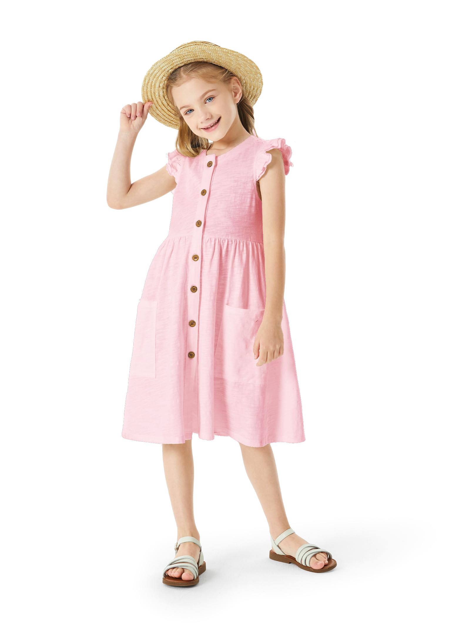 PATPAT Vestito da Bambina con Volant Senza Maniche, Abito da Neonata 100% Cotone con Bottoni sul Fronte Design per Compleanno, Festa, Banchetto, Matrimonio, Vacanze, Spettacolo