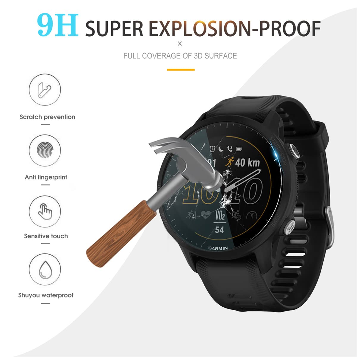 4 Pezzi Protettiva Pellicola per Garmin Forerunner 955/955 Solar Smartwatch, 2.5D Arco Vetro Temperato Protezione per Garmin, Senza Bolle Trasparente HD Schermo Protettivo con 5pcs Tappi Anti Polvere