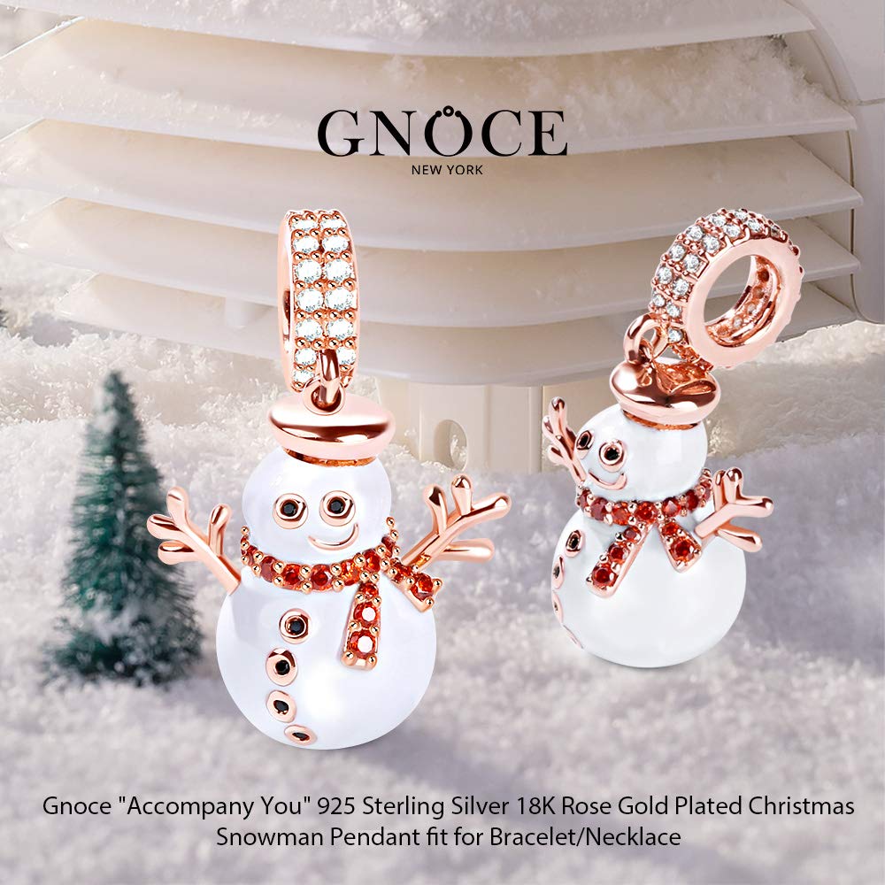 GNOCE Abalorio de muñeco de nieve de Navidad de plata de ley con colgante de muñeco de nieve de oro rosa para pulsera/collar, regalo de joyería para Halloween, Navidad, Año Nuevo
