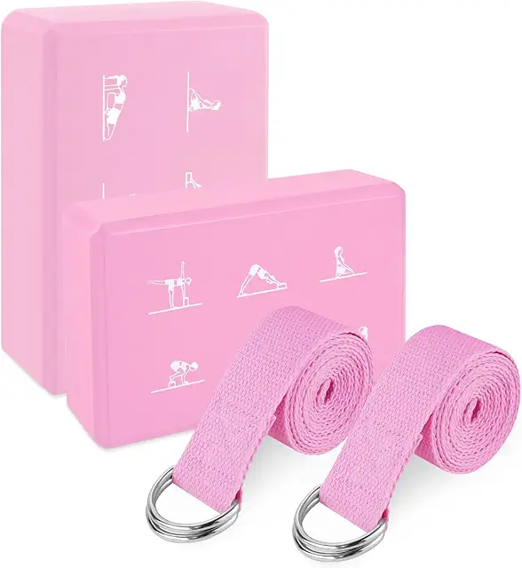 Lot de 2 blocs de yoga antidérapants EVA avec sangles d'étirement réglables