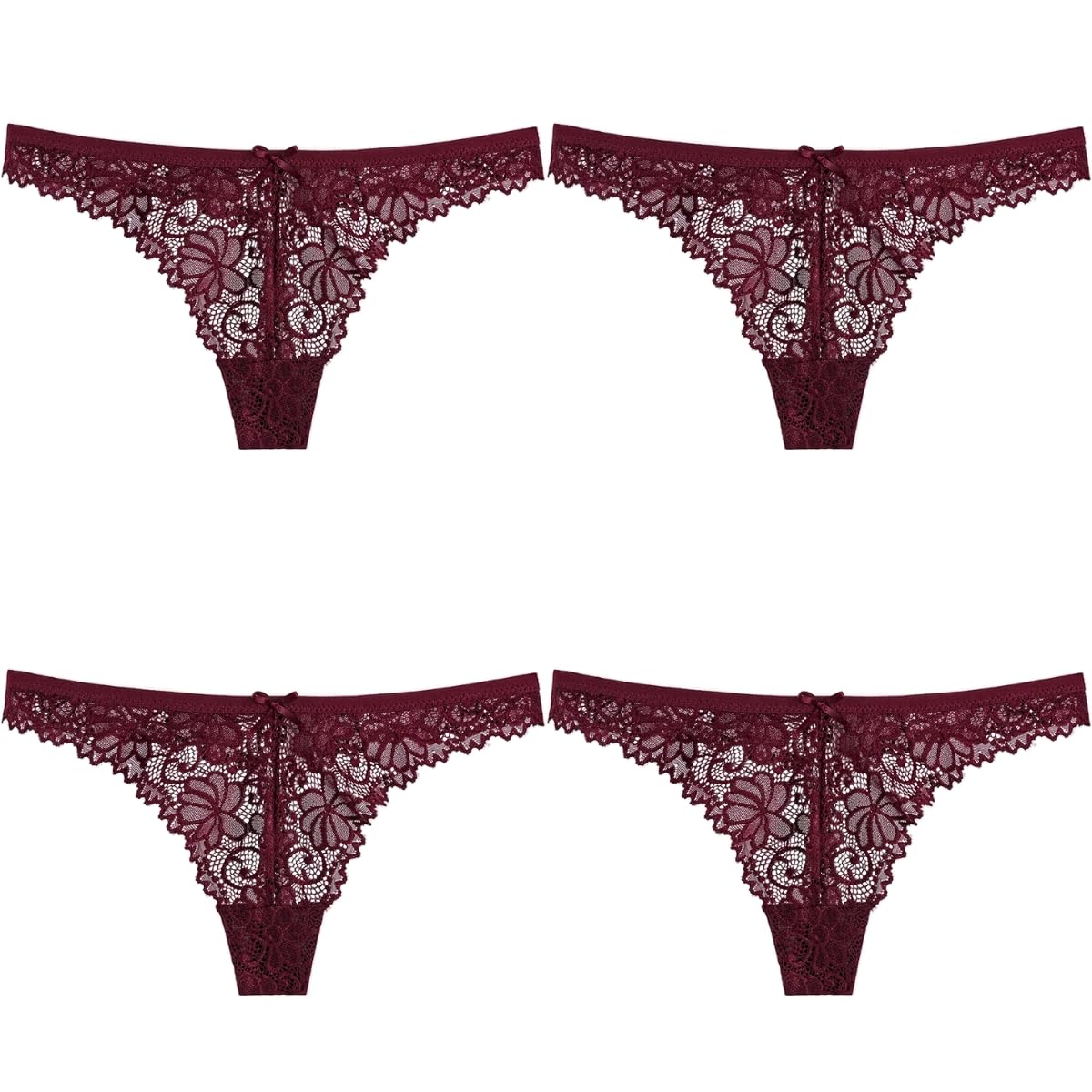 Women's Burgundy High Rise Silky Lace Sexy Floral Panties Thong Knickers Underwear (As8, Numeric, Numeric_10, Numeric_12, Regular, Regular, )