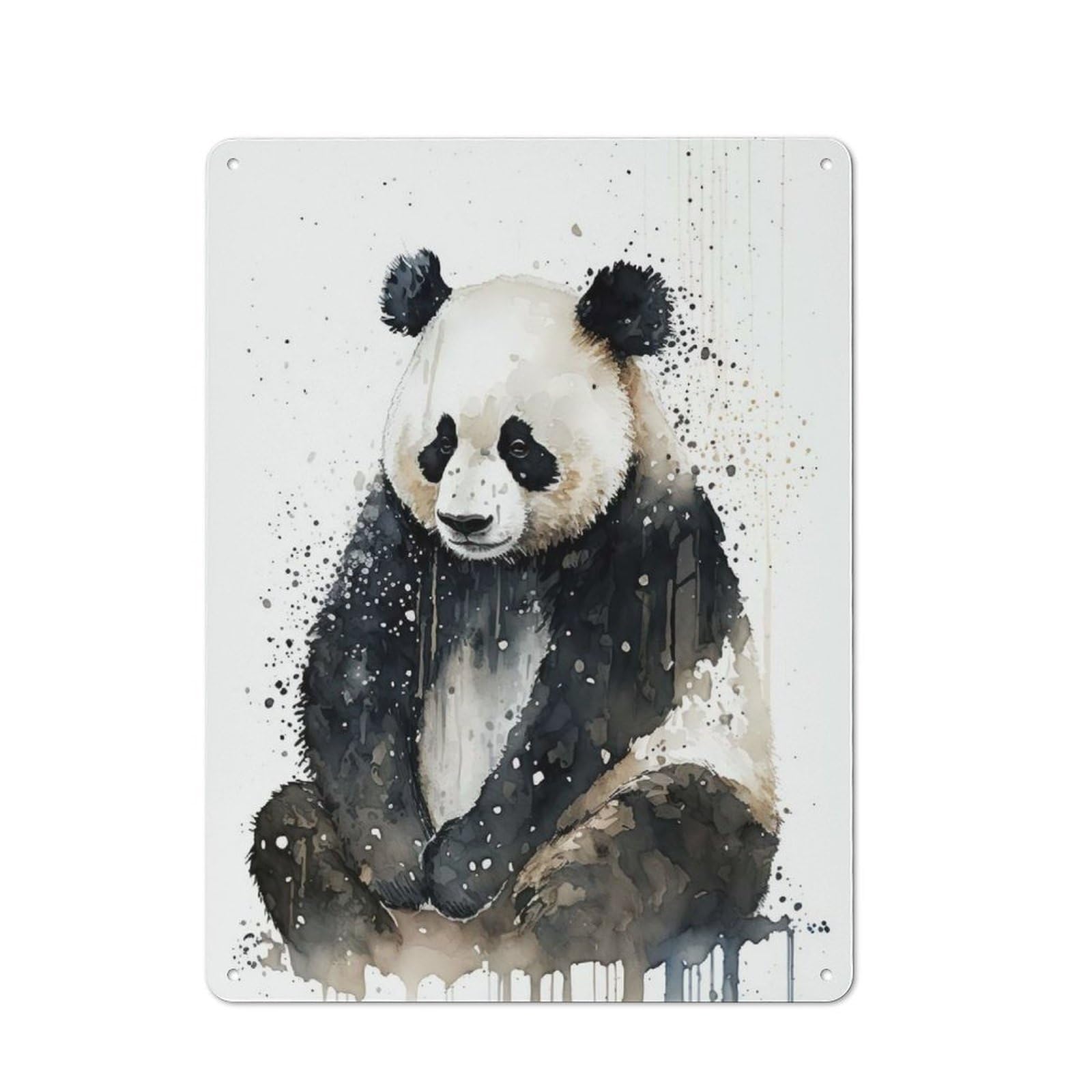 Vintage Panda Watercolor Decorative Metal Plaque 40x30cm, Garden Room Wall Plaque for Shed, Garden Room, Porch Or Garage