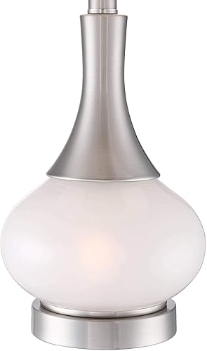 Miniatura 5 de 360 Lighting Serrena - Lámpara de mesa moderna de 23 pulgadas de alto con luz nocturna, cristal blanco, níquel cepillado, pantalla de tambor de