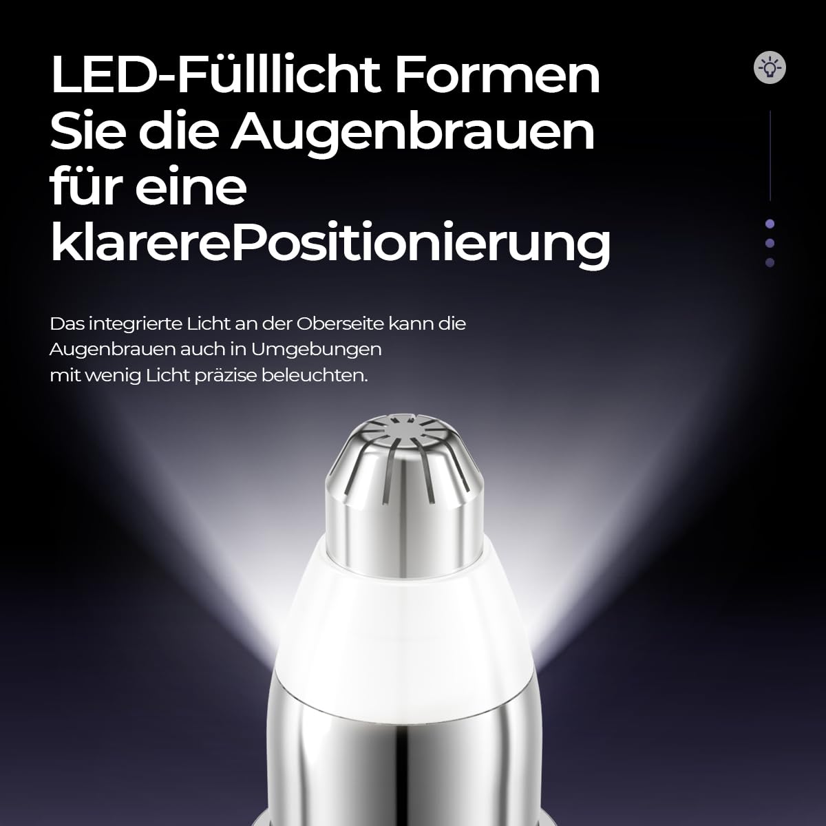 Tondeuse à sourcils électrique de qualité supérieure pour femme, soin complet des sourcils en un clic, éclairage LED, design silencieux, longue durée de vie de la batterie (argenté)