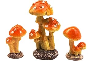 3-Piece Mushroom Fish Tank Decor Miniature Resin Statues Garden Sculptures for Outdoor Gnomes