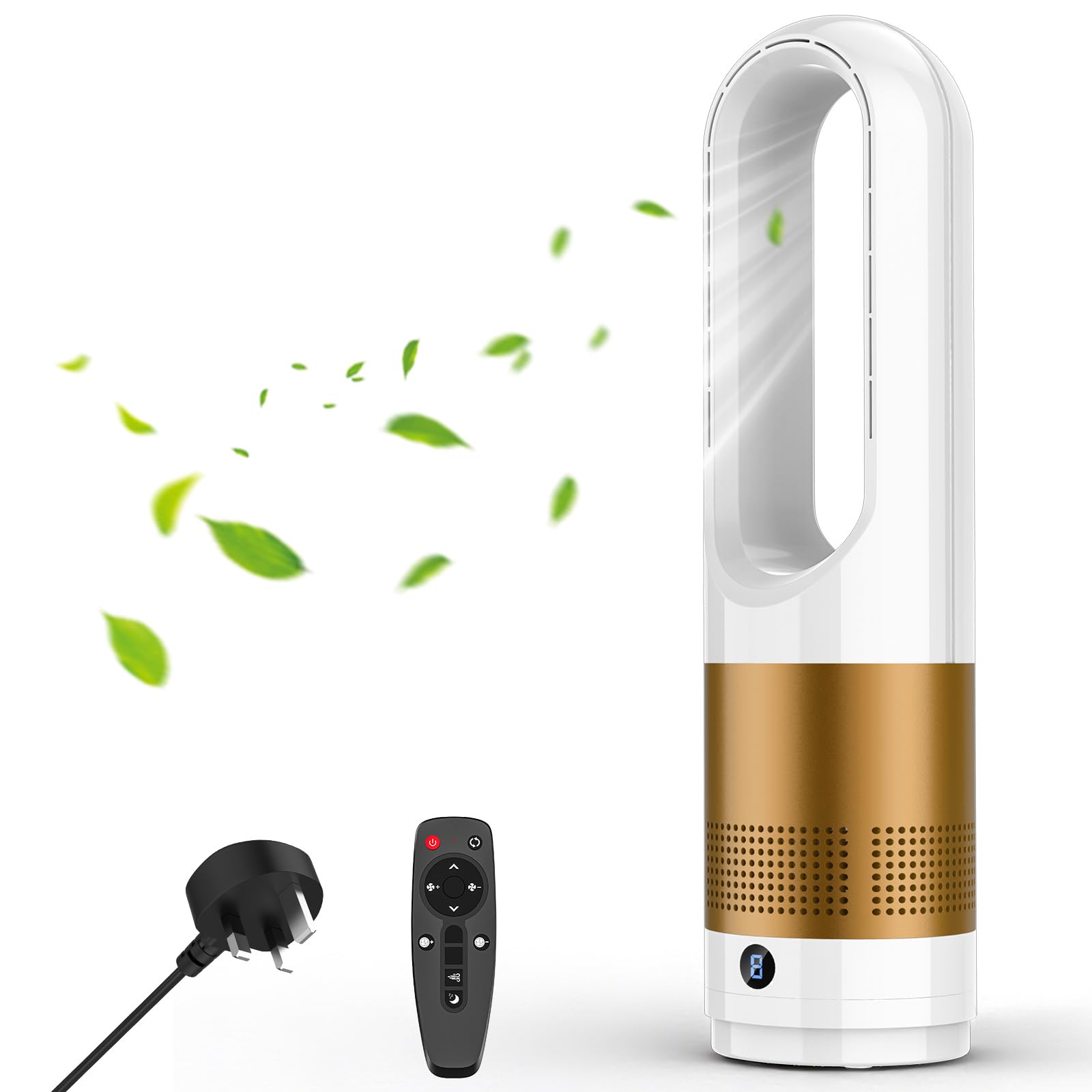 OUOAENR Bladeless Tower Fan, Quiet Fan for Bedroom