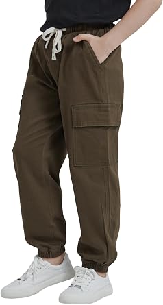 Boys Cargo Joggers Pants Elastic Waist Casual Drawstring School Outdoor Youth Twill Baggy Pants Size 8-16