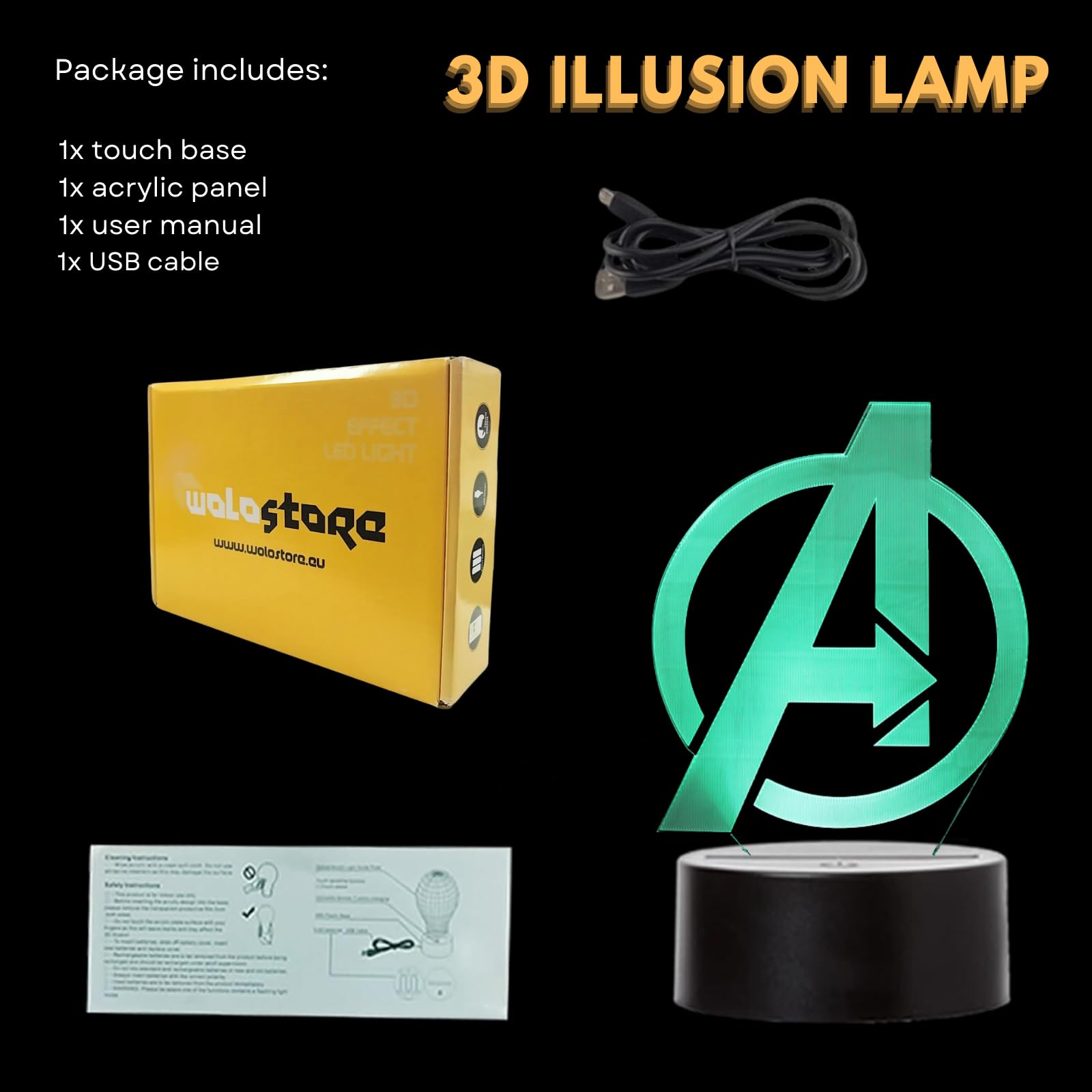 Figurine Lumineuse Avengers – Logo LED – Décoration D'intérieur USB – Fait Main
