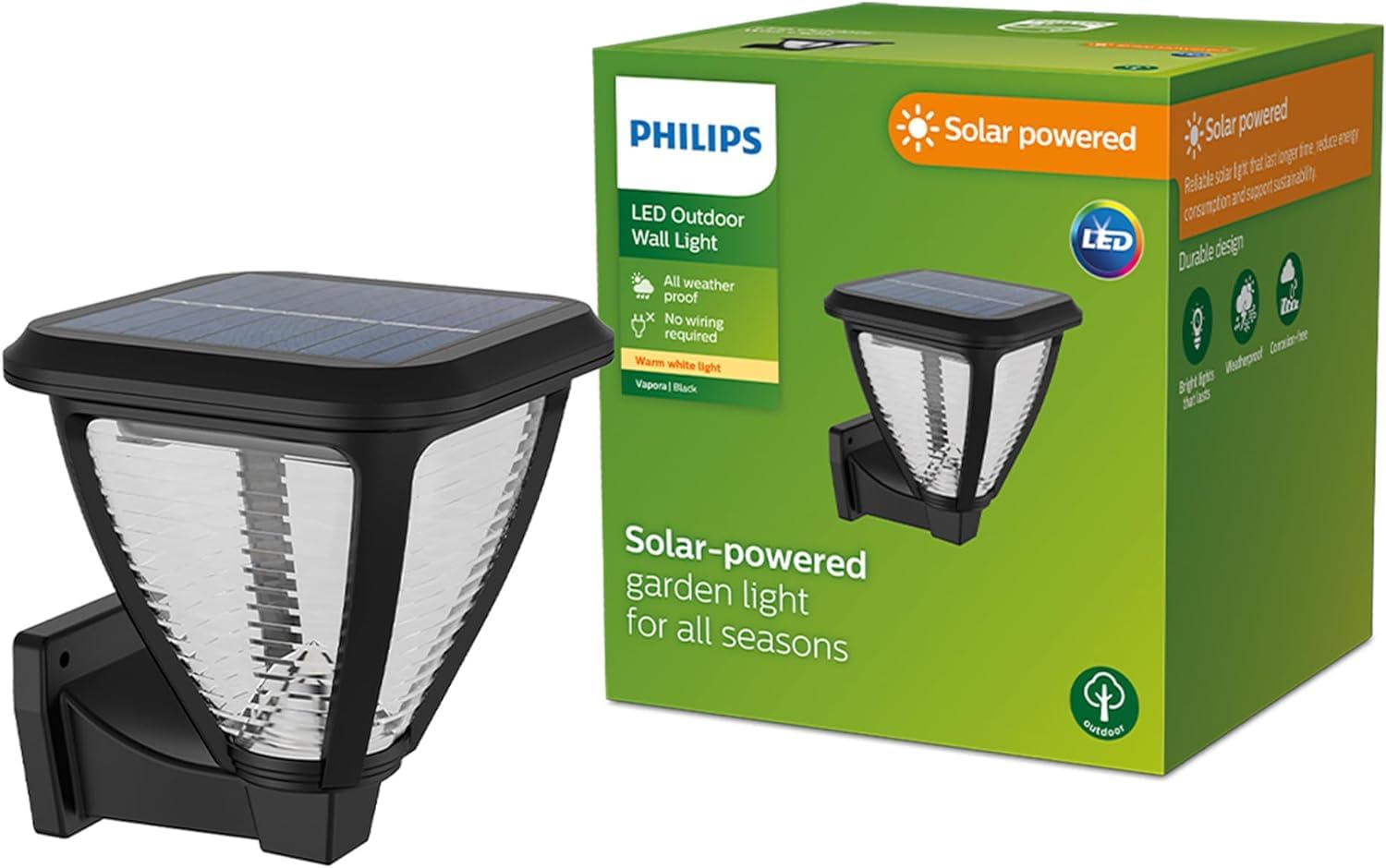 Philips Lighting Vapora Outdoor Solar, Path Light, 1.5W, 2700K, Black, IP44 Weatherproof