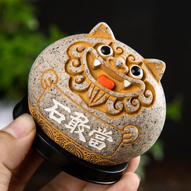 Estatua León Guardián Shisa Feng Shui Amarillo Gris Grande miniatura 3