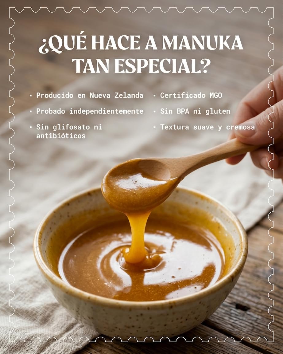 NaturalePiù Miel de Manuka 400+ MGO de 250g. Producida en Nueva Zelanda, Activa y cruda, Pura y Natural. Metilglioxial Probado por Laboratorios acreditados.