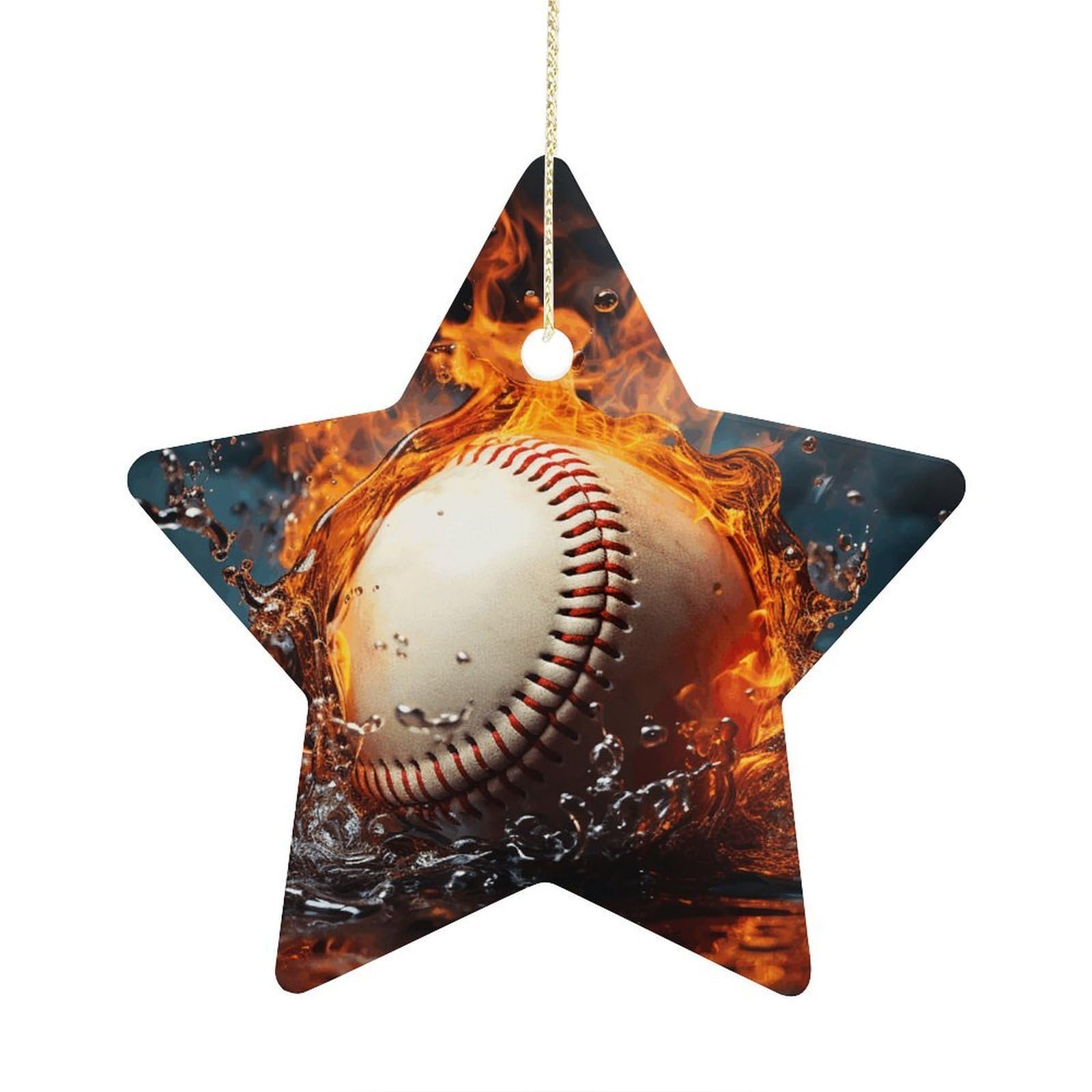 Fodpand Women's Style Fire Water Baseball Ball Ornament With String, Keepsake Hanging Decorations,Ceramic Ornaments For Men Indoor Home Holiday Party Gifts