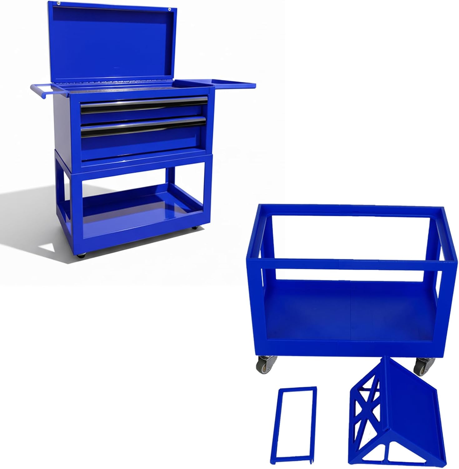 Rolling Cart Base for US General Tool Box – Heavy-Duty Casters, Ergonomic Handle & Side Tray – Perfect for US General Tool Box Accessories for Workshop Mobility (Tool Box Not Included) (Blue)