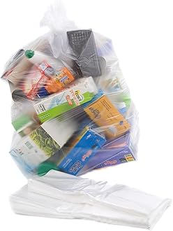 Bag it Plastics Clear Recycling Bin Bags (Pack of 100) - 64 Gauge Bin Liners, Clear Plastic Bags for 40L-90L Bins, Ideal for Recycling and Waste - Large Refuse Sacks 18” x 29” x 39”