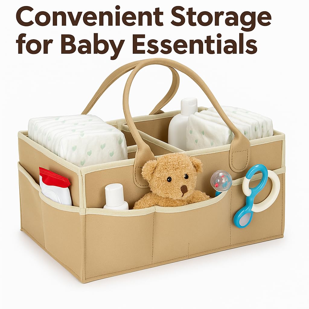 Cutties and Giggles Baby Nappy Caddy Organiser, Portable Nursery Storage Basket, 38cm x 25cm x 18cm - Image 4