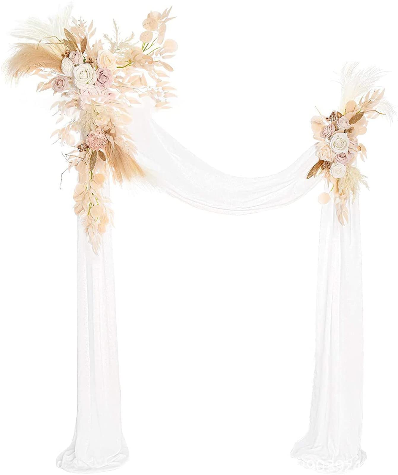 Fashionapple Kit De Flores De Arco De Boda (Paquete De 3), Flores Artificiales con Cortinas De Arco De Boda De Gasa, Arreglo Floral De Cenador para Ceremonia De Fiesta De Boda,Beige