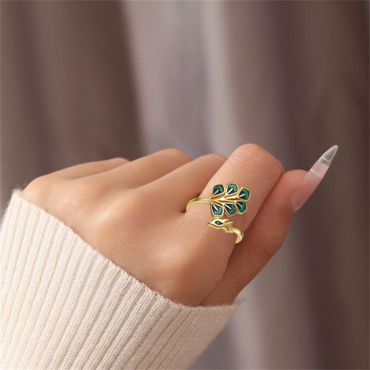 Vintage Enamel Peacock Ring for Women Silver Gold-Toned Animal Statement Open Band Finger Rings Adjustable Expandable Comfort Fit Boho Delicate Jewelry for Holiday - Image 2