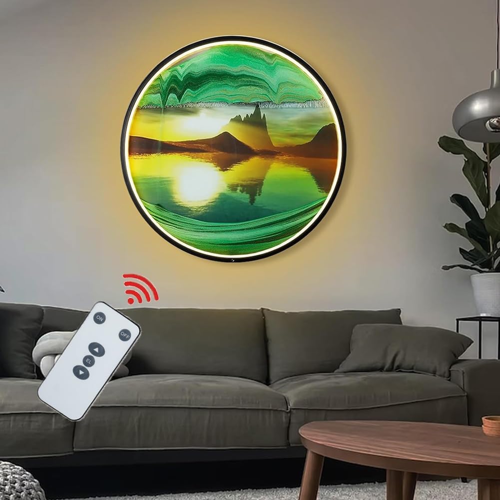 GeRRiT 16.3" Moving Sand Art Picture with Light, Wall Mounted Moving Sand Art 3 Color Temp Dimming USB Port Sand Art Liquid Motion, for Home, Office, Restaurant Decorations,A (Color : A)