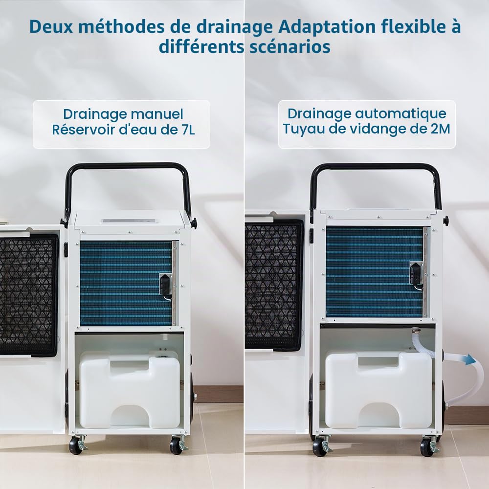 120L/Jour Déshumidificateur Professionnel : Surface 300 m2/600 m3 Desumificateur Electrique, Minuterie 24 Heures Déshumidificateurs, Contrôle de l'humidité, Avec Réservoir d'eau de 7 L