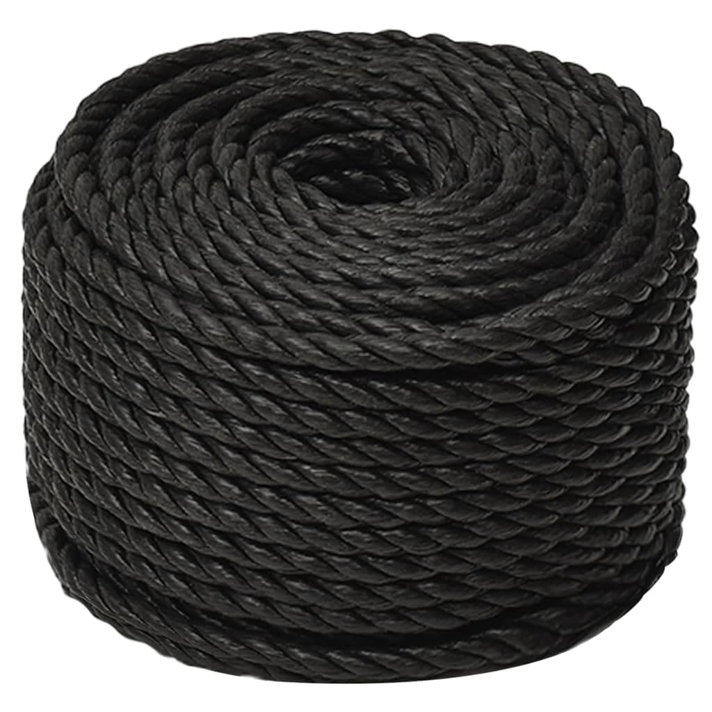 Cuerda de trabajo negra 12 mm 100 m polipropileno resistente a la intemperie para jardín, camping, barco, taller, hogar, exterior, tienda de campaña, manualidades, atar, tensar y asegurar