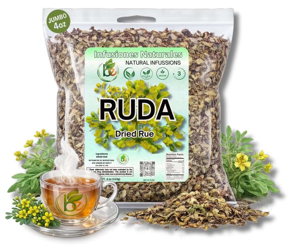 Ruda Seca Herbal Tea (4 oz) – 100% Natural Rue Dried Herbs (Ruta graveolens) – Traditional Botanical Infusion – Wildcrafted Loose Leaf – Caffeine-Free, Vegan, Non-GMO – Authentic by BEXPERTSUSA