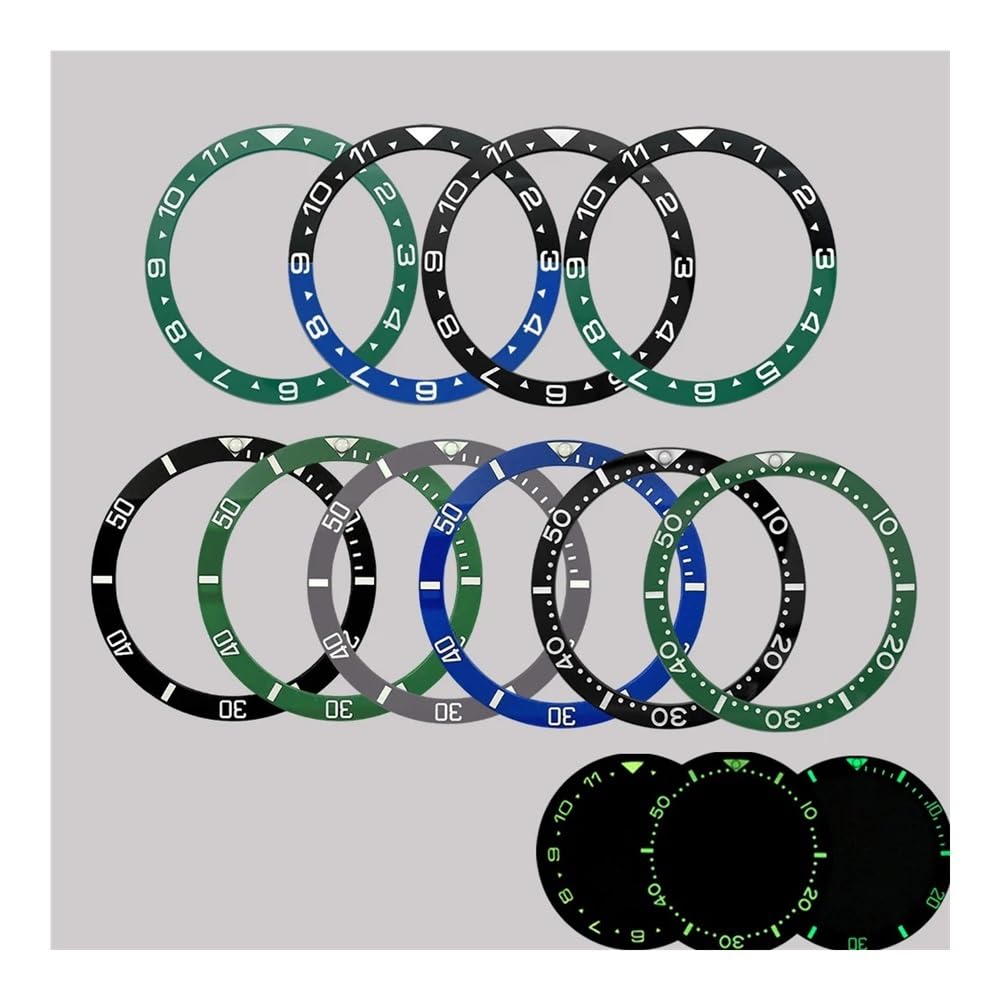 1 szt. 38 x 31,5 mm Zielona świecąca płaska ceramiczna wkładka do ramki zegarka SKX007 Pierścień koperty pasujący SKX009 SRPD