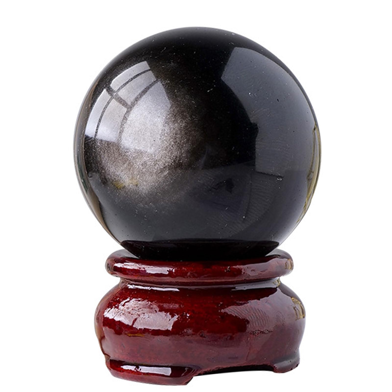 DECORN Natural Silver Obsidian Crystal Ball Sphere - Healing Quartz Crystal Sphere - Gemstone Ball with Stand - Home Decor Collection Stones Orb - Protection and Energy Cleansing,Dia.80mm