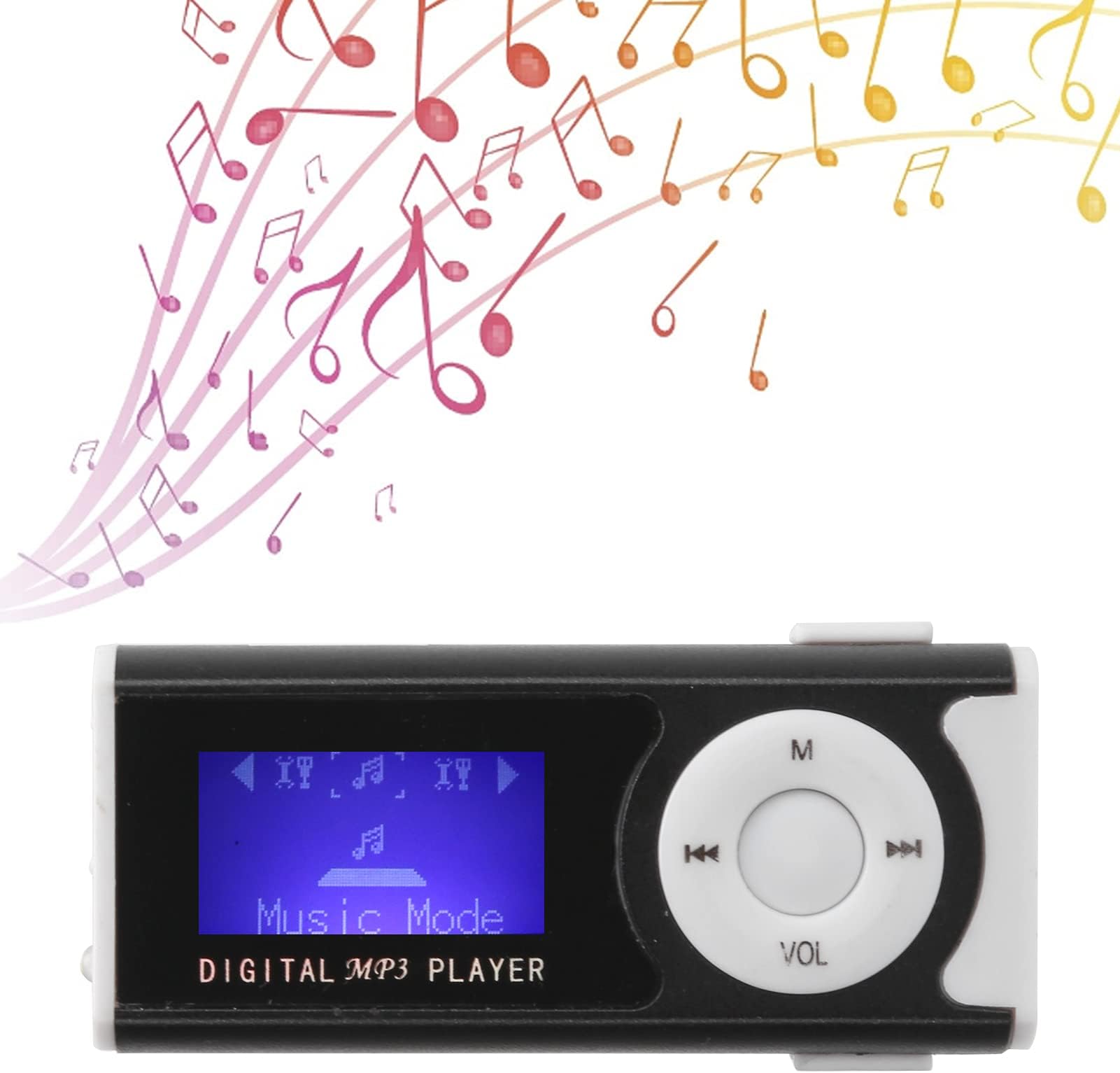 MP3 Player with Back Clip, Mini MP3 Music Player with Earphone and LED Flashlight, Support Up to 16GB, MP3 Player for Kids, Portable MP3 Sound Music Player Audio Player for Work Sport Travel (Black)